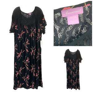 New Amoureuse Plus Sz 22/24 1X Black Floral Nightgown Gown Full Length NWT